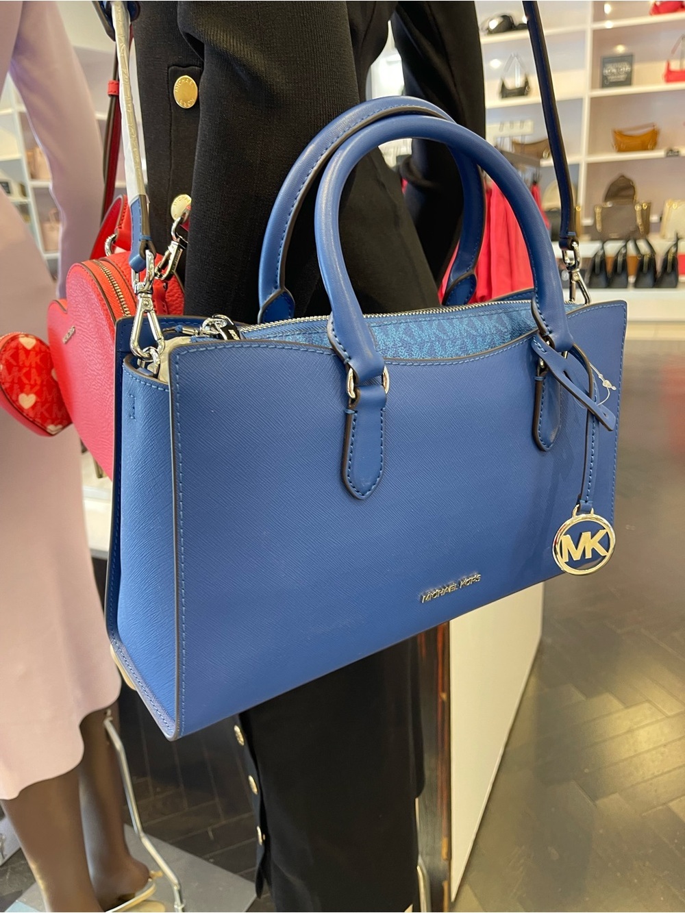 MICHAEL KORS Arden Md Top-Zip EW Leather Tote Crossbody Satchel 
Galaxy Blue
NWT - Picture 13 of 16